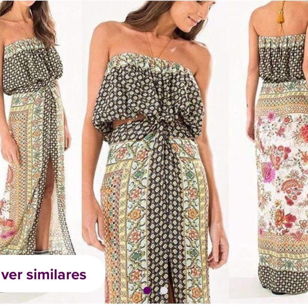 FARM Rio Multicolor Floral Maxi Dress Strapless Large
